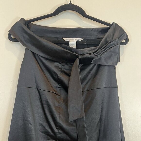 Diane von Furstenberg Black Satin Off Shoulder Cocktail Dress 2 - Picture 3 of 10